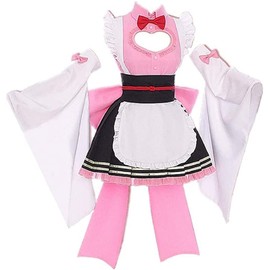 Cosplay Life Anime Kimetsu Café Maid Lolita Dress Manga Character Merch Complete Set Kimono Costume (KANROJI, L)
