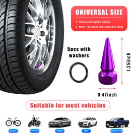 Augeny 5PCS Spike Valve Stem Caps, Aluminum Wheel Tire Valve Stem Covers, Corrosion Resistant Auto Tyre Air Dust Caps, Vehicle Rim Stems Decor Accessories Fit Most Truck Motorcycle Bike (Purple)