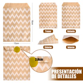 COREFUN Embalaje de Alimentos Biodegradable, 100 Bolsas de Papel Kraft para Caramelos Bolsas de Papel para Regalos de 5 Diferentes Patrones, Bolsas Planas para Galletas, Bocadillos, Dulces, Pan