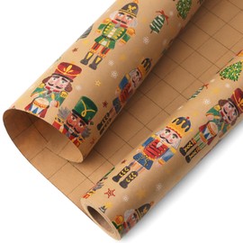 Ribbli Christmas Wrapping Paper Vintage Nutcracker Kraft Gift Wrapping Paper Mini Roll 17 Inch x 33 Feet Christmas Holiday Presents Decoration