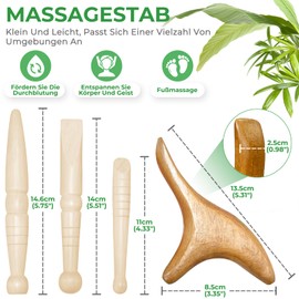 Wooden Fascia Roller, Premium Wooden Massage Roller, Wooden Fascia Stick, Massage Roller, Wooden Fascia Roller, for Muscle Relaxation, Body Shaping, Gua Sha Massage, Anti Cellulite, Beech (H)