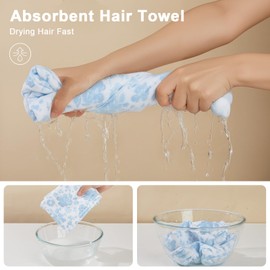 Unicorn Castle Microfiber Hair Towel for Kids 2Pack Hair Wrap Towels Absorbent Hair Drying Towel Wrap Hair Turbans for Curly Thick Hair,Pink Blue Flower