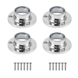 4 Pack Stainless Steel Closet Pole Sockets, Round Shaped Flange Rod Holder with Screws, 1" Wall Mount Pipe Bracket for Closet Wardrobe Shower Curtain Rod