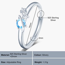 VIKILEE Women's Rings S925 Sterling Silver Rings Stellar and Star Cubic Zirconia Accents Adjustable Size for Girlfriend Anniversary Valentine's Day, Silver