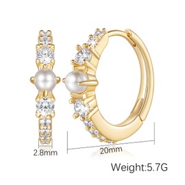 BEAUSPA Gold Hoop Earrings for Women 14K Gold Earrings for Women Pearl Earring for Womens Gentle Glow of Pearls and the Sparkle of Zircon Wedding Pearl Hoop Earring for Womens Trendy