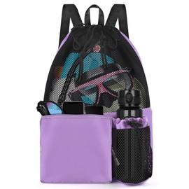 BROTOU Swim Bag Beach Backpack with Wet Pocket Mesh Drawstring Bags for Swimming, Gym (Purple)