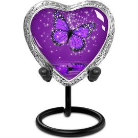 Everlight Memorials Purple Butterfly Urn for Ashes for Women – Small Heart Cremation Urns for Adult Female – Memorial Funeral Urn for Human Ashes, Home Display, or Burial