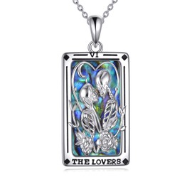 ZPMMPZ Skeleton Lovers Necklace Sterling Silver Tarot Card Pendant Skull Jewelry Gifts for Women Men