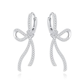 SLUYNZ Sterling Silver CZ Bow Hoop Earrings for Women Ladies Rhinestone Bow Hoop Earrings Huggie Earrings, Sterling Silver, Cubic Zirconia