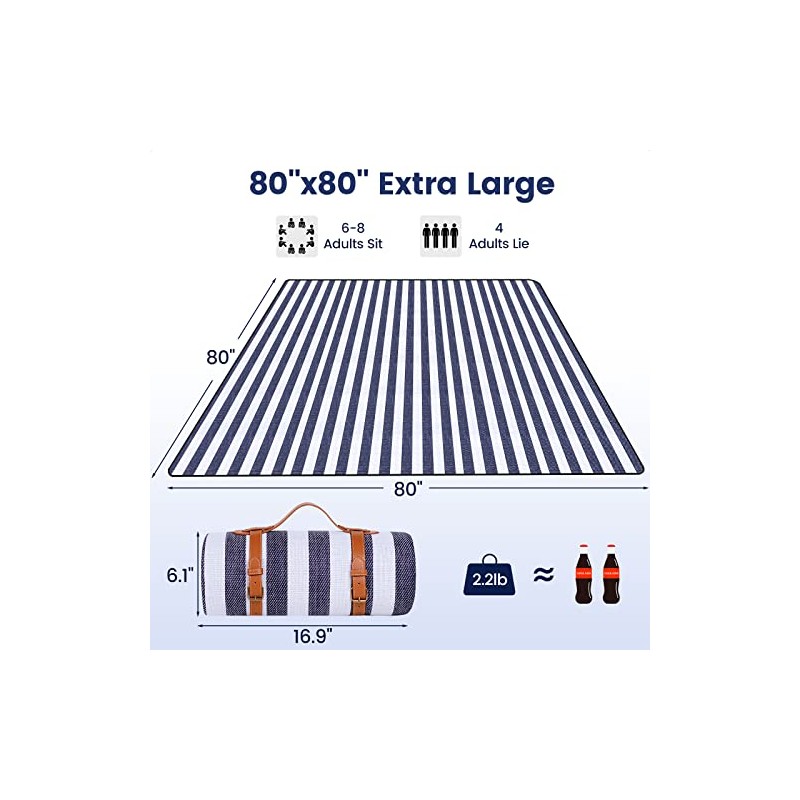 Manta de picnic extragrande de 203 x 203 cm, impermeable,