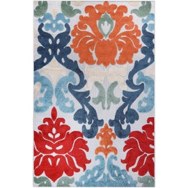 Superior Indoor Outdoor Area Rug, for Patio, Poolside, Deck, Backyard, Playroom, Kitchen, Dining Room Floors, Mudroom, Floral Damask Floor Cover, Lowell Collection, 4' x 6', Multicolor