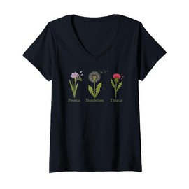 Womens Vintage Subtle Flowers Freesia Dandelion Thistle Shirt Women V-Neck T-Shirt