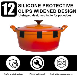 12pcs Dutch Oven Lid Protector Clips, Thickened Cookware Protectors for Stacking Bumper Protector Clips Silicone Replacement Pan Clips for Display and Storage Dutch Oven Pots (Black)