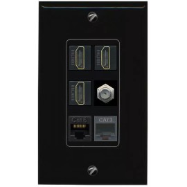 Wallplate City 1 Port CAT6 COAX 3 HD PHONE Wall Plate-1 Gang Black/Black