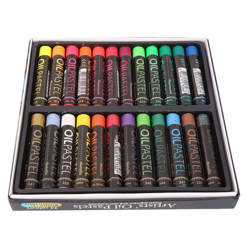 24 Pcs Oil Pastel Fluorescent Metallic Mixing Coloured Was Chalk