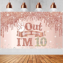 Decoración grande de cumpleaños de 10 años para niñas, decoración de fondo de oro rosa rosa para 10 cumpleaños, suministros de fiesta, fuera de un solo dígito con texto en inglés "I'm 10 Bday"