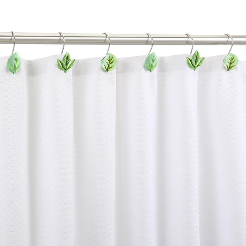 12PCS Leaves Shower Curtain Hooks, Green Plant Leaves Decorative Shower