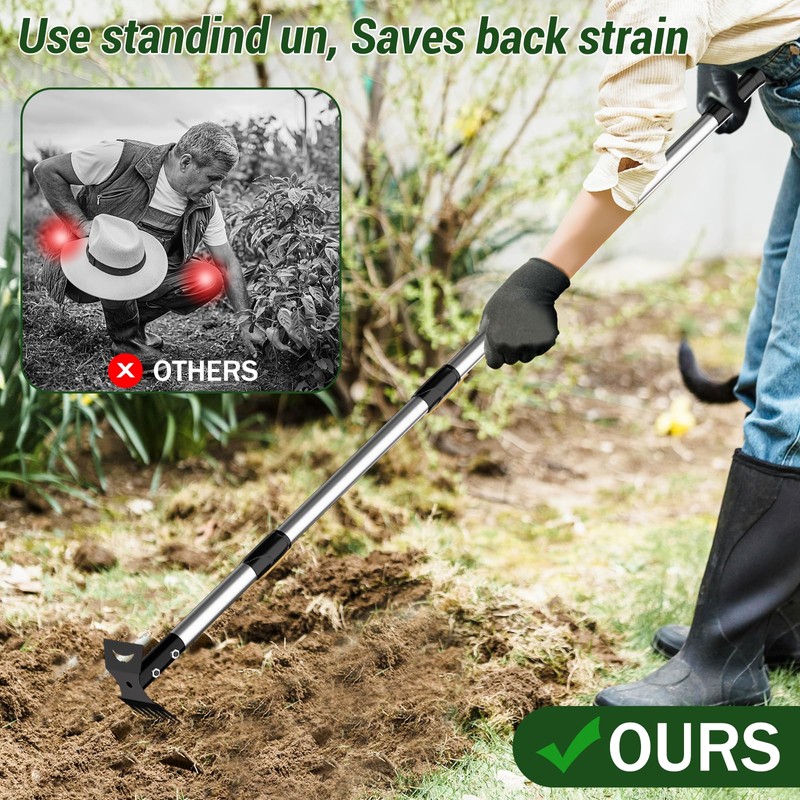 Ukiupop Long Handle Weed Puller Tool – 2-in-1 Handle Garden