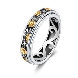 Fidget Ring 925 Sterling Silver Sunflower Spinner Ring Anxiety Rings Stress Rings Jewelry Gift for Women Girls-Size 7