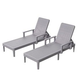 HOMSHADE Chaise Lounge Chair Outdoor Set of 2-5 Position Adjustable Backrest, Armrest, Waterproof, 300lbs Weight Capacity for Pool, Resin, Light Grey