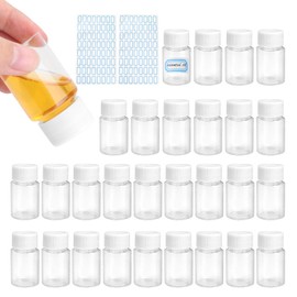 Pack of 30 20 ml Plastic Bottles with Screw Cap, Transparent Plastic Bottles 20 ml for Filling with 2 Sheets of Labels for Cosmetic Sample, Storage Jars Kitchen Storage Box