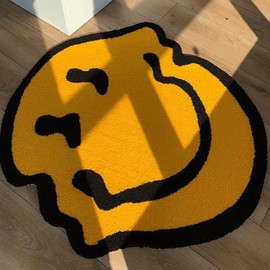 Room Decor Smile Shaped Non-slip Soft Fuzzy Rug, Non-slip Floor Mat Sweet Furniture, Decorative Carpet for Home Living Room Bedroom Bathroom, Cool Bedroom Accessories, Summer Home Decor, Bedroom Decor - Color: Yellow, Size: Small