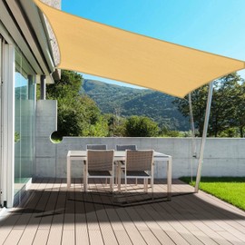 PureFit Rectangle Sun Shade Sails Outdoor 12 x 16 ft - Sun Protection Sunshades UV Block Shade Canopy, Patio Shades for Backyard, Deck and Lawn, Sand