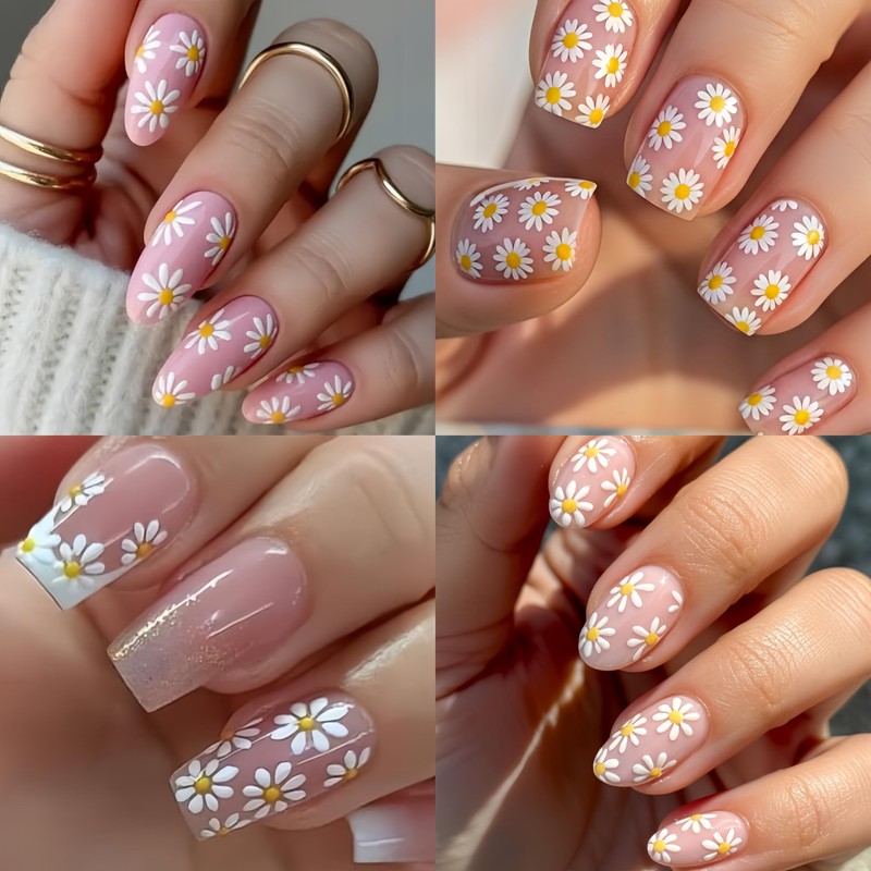 6 Sheets Cute Daisy Nail Stickers 3D Self Adhesive Embossed