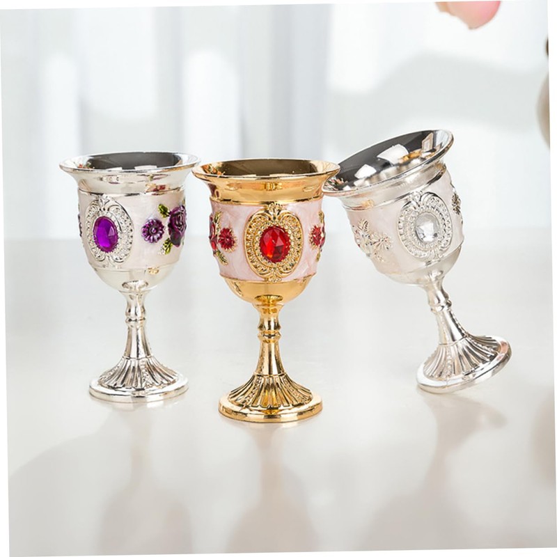 NOLITOY 2pcs Alloy Goblet with Flower Pattern Elegant Wine Cups