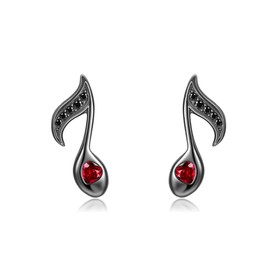 HKPATOP Music Note Earrings 925 Sterling Silver Black Musical Earrings Studs Music Jewelry Gifts For Women Singers, No Gemstone