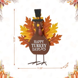 Glitzhome 12”H Thanksgiving Turkey Tabletop Decor Wooden Metal Turkey Table Decoration Decorative Happy Turkey Day Table Decor Indoor Fall Harvest Thanksgiving Home Decor