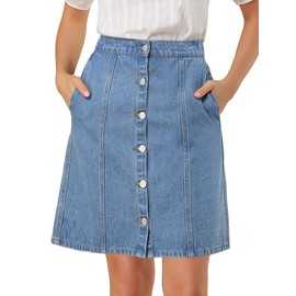 Allegra K Women's Denim Skirts Knee Length High Waist A-Line Jean Skirt Light Blue 12