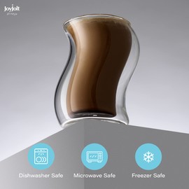 JoyJolt Pivot Double Insulated Cocktail Glasses - Set of 2 Unique 8 oz Double Wall Tumbler - Engaging Optical Effect Double Wall Glass - Suitable for Tea, Cappuccino, Coffee, or Iced Beverages