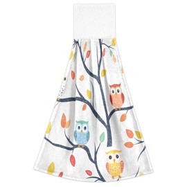 Flradish Owl Hanging Kitchen Towel Set of 2 Super Absorbent Soft Hand Towels for Bathroom Kitchen Coral Velvet Tie Towel for Bathroom Laundry Room Home Decor