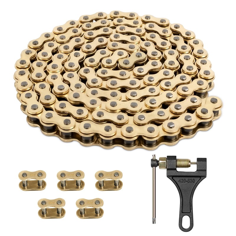 Belleone 520 Gold Motorcycle Chain 114 Links with Chain Breaker,