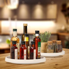 Relaxdays Turntable 2-Piece Set, Diameter 25 and 30 cm, Rotating Fridge Organiser, Bathroom Organiser, Spice Rack, White/Grey