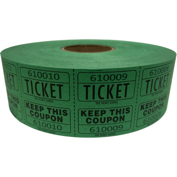 The Ticket GURU-Large Number Raffle 50/50 TICKETS-2000/ROLL (Green)