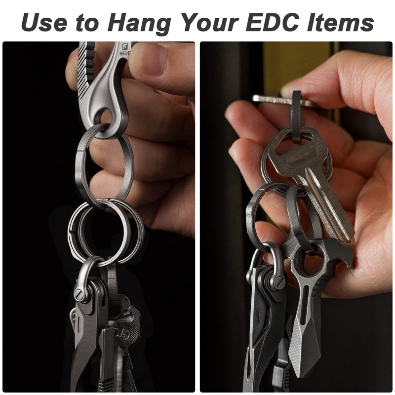 TISUR Titanium Key Rings for Keychain, Side-Pushing key chain rings