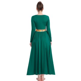 ORIDOOR Women Worship Liturgical Dance Dress Full Length Church Robe Modern Praise Dance Dress Lyrical 03a-Dark Green Large