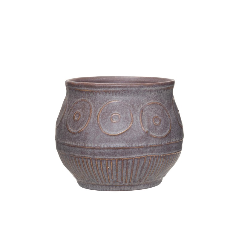 Creative Co-Op Debossed Stoneware Planter with Pattern and Reactive Glaze,