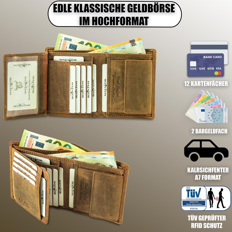 MATADOR 6402 Men's Unisex Wallet Women, Hunter Brown, Vintage