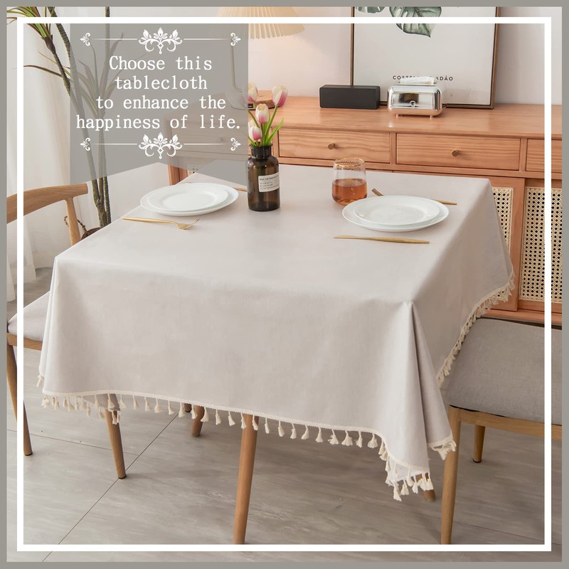 PUDSIRN Table Cloth, Polyester Waterproof Tablecloths, Rectangle Wrinkle Free Tassel