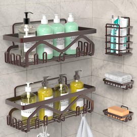Coraje Shower Caddy, Shower Shelves [5-Pack], Adhesive Shower Organizer No Drilling, Large Capacity, Rustproof Bathroom Shower Organizer, Shower Shelf for Inside Shower (Brown)
