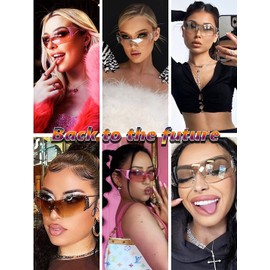 TIANYESY Y2K Sunglasses For Women Men Fashion Shield Rimless Wrap Around Sunglass Gradient Lens Trendy Oversize Sun Glasses (Gold frame gray slice)