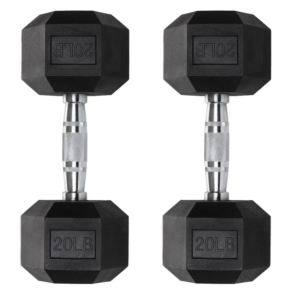 Hex Dumbbells - Heavy Duty PVC Coated Weights, Chrome-Plated Knurled
