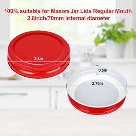 BSL® 48 Packs 2.75 Inch Mason Jar Lids Regular Mouth Leak Proof Secure Mason Storage Solid Caps Jars Lids，Leak Proof,Airtight,Silicone Seal,Seal Tinplate Metal Can Lids (Red，2.75 inch/70MM)