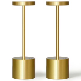 Barryca 2 Pack Cordless Table Lamp Rechargeable - 3 Color Touch Dimmable IP54 Metal, Portable Battery Operated for Home Restaurant Outdoor Patio(Gold)
