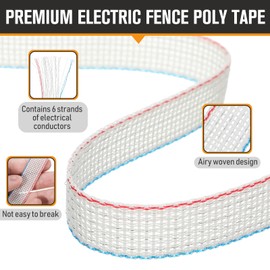 Wowangce 1 Roll 1 Inch x 2000 ft Electric Fence Tape for Livestock Polytape Fencing Horse Fence with High Visibility