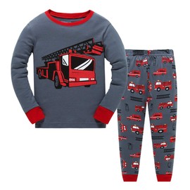 Little Boys Pajamas for Toddler Clothes Set Fire Truck Sleepwear Long Sleeve 100% Cotton 2 Piece Kids Pjs Size 5t