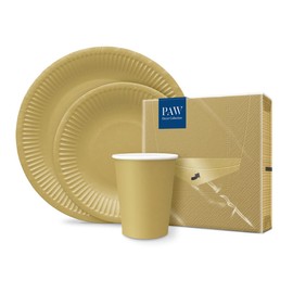 PAW - Paper Plates (23 cm) I Pack of 8 I Disposable Plates Ideal for Weddings, Communions, Parties, Birthdays I Water Based Paper Plate Print I Party Supplies 100% Biodegradable I Monocolour Gold